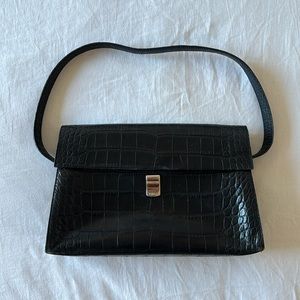 Furla Croc-Embossed Baguette Leather Shoulder Bag